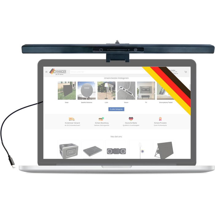 LED лампа на монітор Schwaiger з USB-C, сенсорне керування, 1,5м кабель, для дому, офісу та ігор