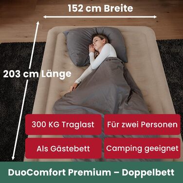 Надувне ліжко для 2 осіб - самонадувна повітряна матрац | Преміум гостьове ліжко без кабелю живлення - вбудований USB-C насос | Надувне ліжко - виберіть розмір зараз! (Бежевий, двоспальне)