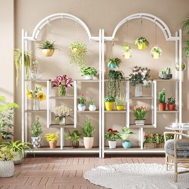 Плантатор Tribesigns з 5 полицями для дому, металева конструкція, полиці-арки з гачками, велика підставка для квіткових горщиків, для саду, балкону, вітальні, білий та сірий