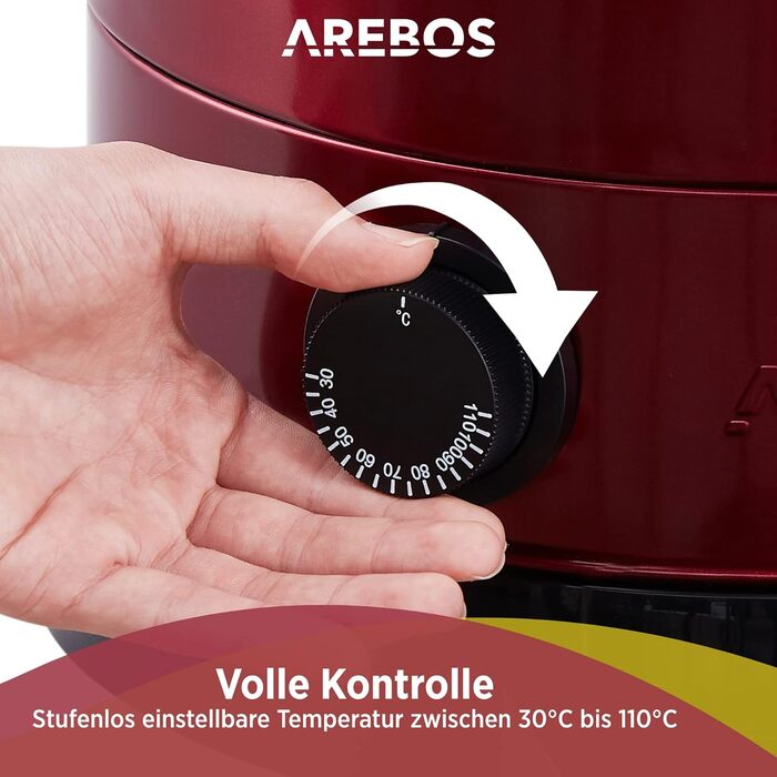 Електричний глінтвейнер Arebos 1650W - диспенсер гарячих напоїв, 20 л, з піддоном, краном, термостатом та захистом від перегріву. Регулювання температури 30-110 °C. Червоний колір.