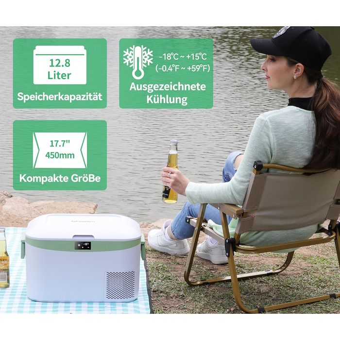 Автохолодильник BINGI 18л портативний 12/24V та 230V, міні-морозильник для авто, кемпінгу, дому (15°C до -18°C), білий
