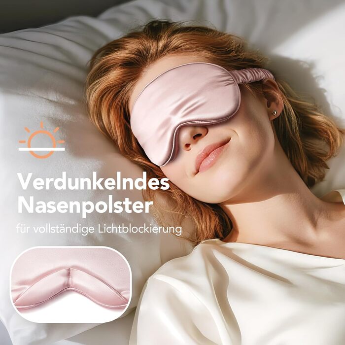 Маска для сну LitBear з шовку для тих, хто спить на боці, 100% шовк 22 momme 6A тутового шовку, повна світлонепроникність, для жінок та чоловіків, з косметичкою та гумкою для волосся, колір рожевий