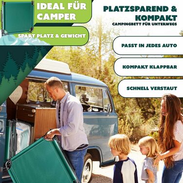 Розкладне кемпінгове ліжко KESSER з преміум-матрацом 190x68x30 см, польове ліжко до 250 кг з подушкою, кишенею та підстаканником, для відпочинку на природі та дому, колір Зелений/Тауп