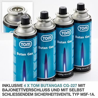 Газовий наметний котел TOM Adventure з нержавіючої сталі (4 картриджі, кейс) – Piezo запалювання, 1 конфорка