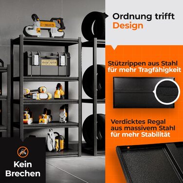 Металевий стелаж з металевими полицями - швидкий монтаж [НЕ СХИЛЬНИЙ ДО ПЛІСНІ & надзвичайно стабільний] Важкий металевий стелаж чорного кольору з п'ятьма полицями - стелаж для зберігання, підвальний стелаж, стелаж для гаража. Розміри: 160x86x45 см, 5 пол