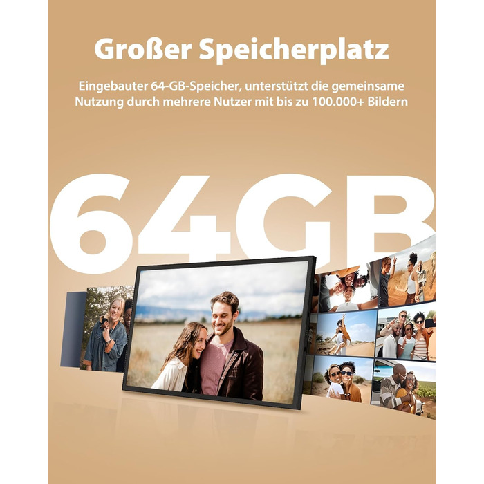 Цифровий фоторамка 10.1 дюйма Wi-Fi з 64GB пам'яті, IPS сенсорний дисплей 1280*800, для перегляду фото та відео через додаток Frameo, чорний