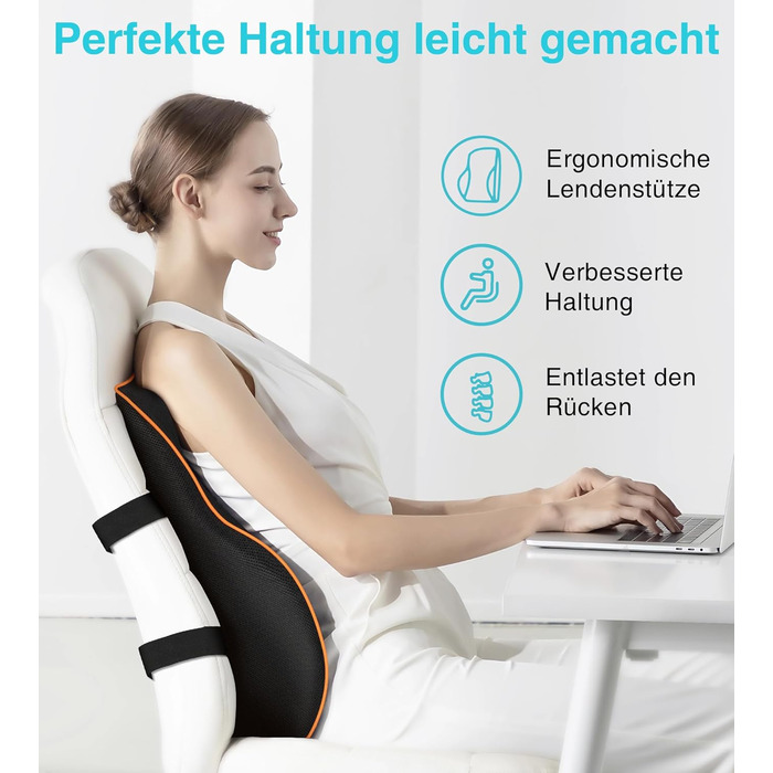 Подушка для спини POOTACK з Memory Foam - ергономічна підтримка для офісного, ігрового крісла та авто, чорна