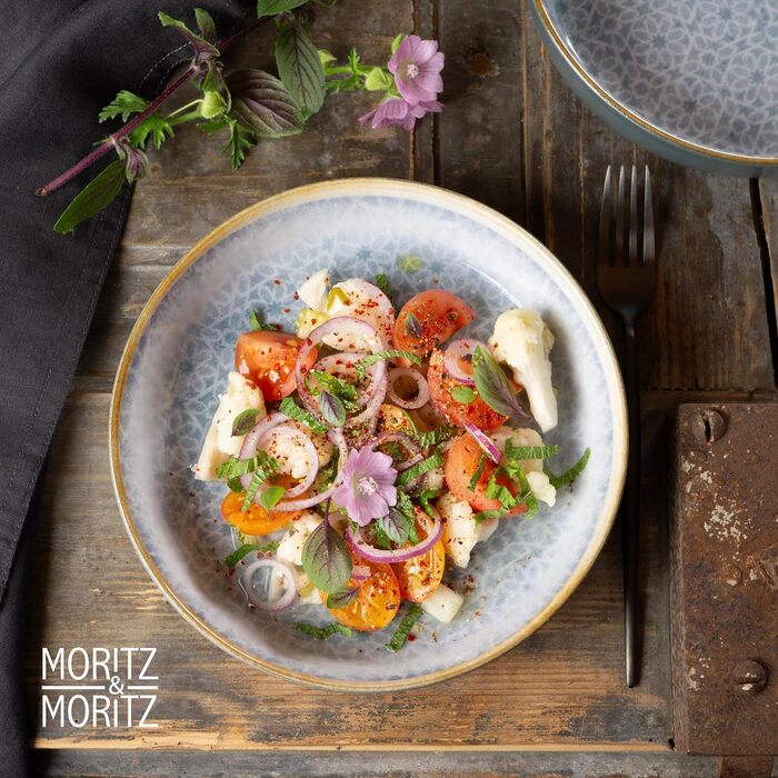 Набір посуду Moritz & Moritz TERRA на 6 осіб: 6 тарілок, 6 десертних тарілок, 6 мисок (Азурний, порцеляна)