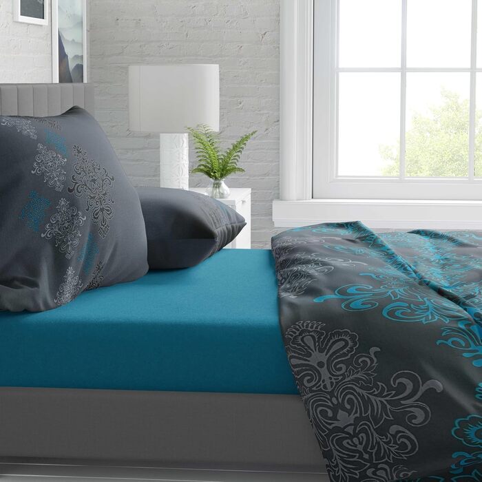 Комплект постільної білизни Aura Petrol 200x200 см (3-teilig) – бавовна, дихаюча, з блискавкою