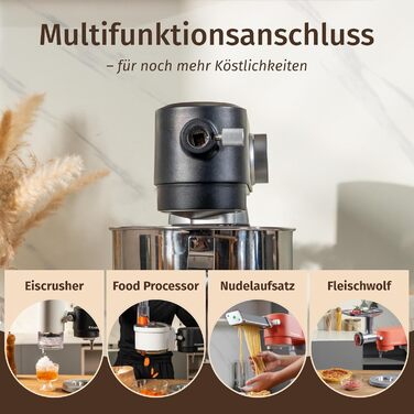 Кухонна машина 5л з місткою чашею з нержавіючої сталі, для тіста, піци, з таймером та 8 режимами. В комплекті: міксер, гак для тіста, вінчик, гнучкий вінчик. Чорний колір.