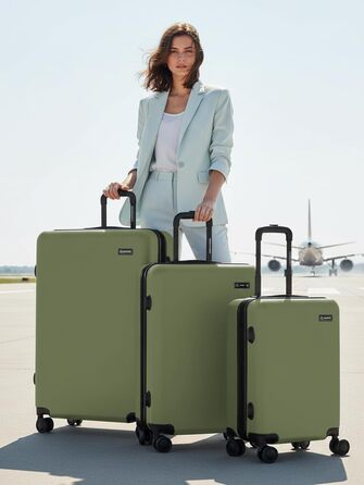 Набір валіз Smartbox Hartschalen 3-в-1 для жінок та чоловіків | Легкі та міцні валізи з ABS-пластику | 4 колеса та кодовий замок (Edition 05) (Оливковий, Набір валіз (3-в-1))