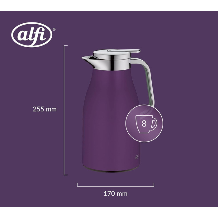 Термос Alfi SKYLINE 1.0л, пастельний колір, нержавіюча сталь, з термоізоляцією, з скляною вставкою, з поворотним клапаном, з зручною кнопкою, ергономічна ручка, ідеальний для кави та чаю, без BPA (1000 мл, Deep Lavender)