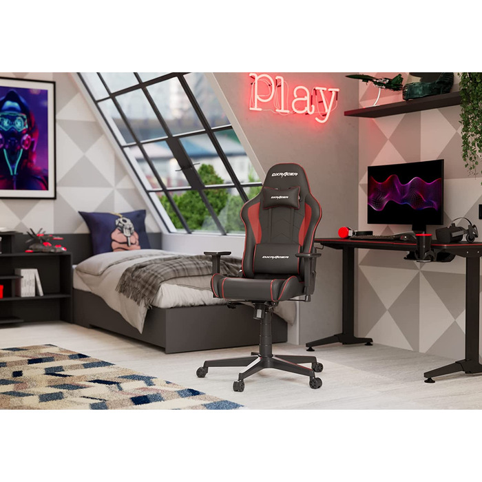 Геймерське крісло DXRacer Prince P08, шкірозамінник, чорне-червоне, для людей зростом до 185 см