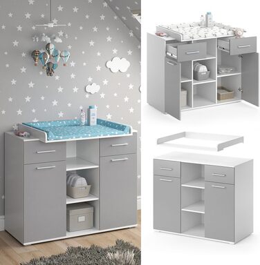 Комод-гойдалка Vicco Leonie з люлькою, білий, 113 x 100 см (сірий)