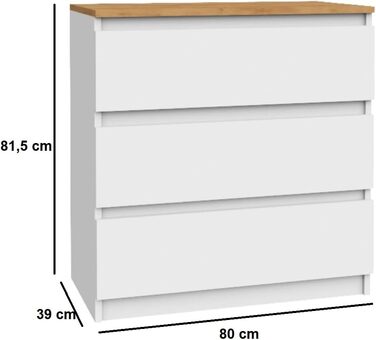 Комод 3 шухляди білий 120x39x81 см Дерев'яний комод без ручок для передпокою/спальні