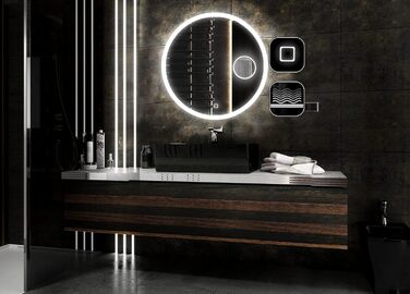 Дзеркало для ванної кімнати з підсвічуванням LED, діаметр 90 см, кругле. Нейтральне світло 4000K. Без додаткових функцій. Розміри 100x100 см.