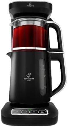 Чайоварка-робот Karaca Çaysever Pro 4-в-1: чайник, кавоварка, фільтр-кавоварка, 2500W, чорний & хром, з індикатором свіжості та голосовими підказками (великий, хром)