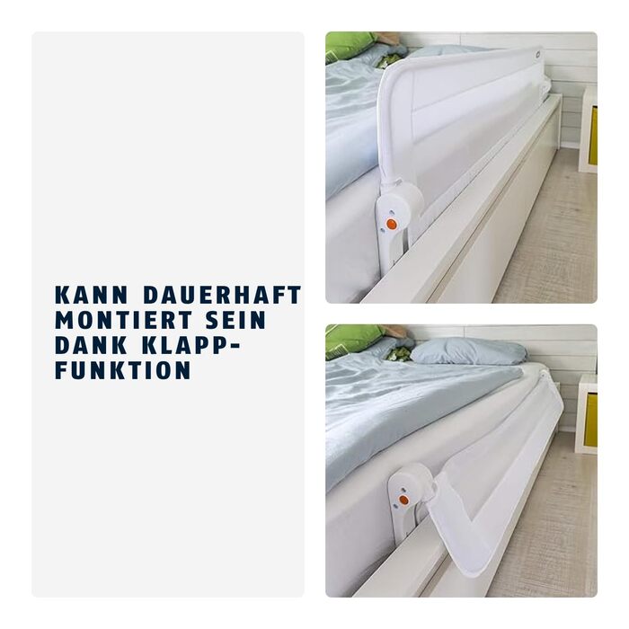 Бортик для ліжка ABUS Eric для немовлят та дітей - захист від випадання для батьківських, дитячих та сімейних ліжок - складаний для подорожей - білий, 150 см