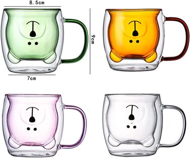 Арабат склянки з подвійними стінками, ведмежа чашка, склянки для солодкого чаю, 2 набори, кавова чашка з ручкою, кавові склянки, 250 мл, чайна чашка з ложкою і т. д.
