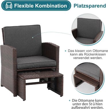 Садовий набір меблів з ротангу OC Orange-Casual 5 предметів: диван, крісла, столик, пуфи, подушки - темно-сірий