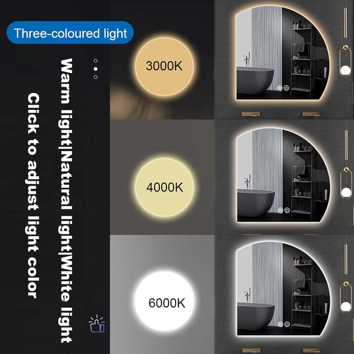 LED дзеркало для ванної кімнати з підсвічуванням, 70 см, правий крій