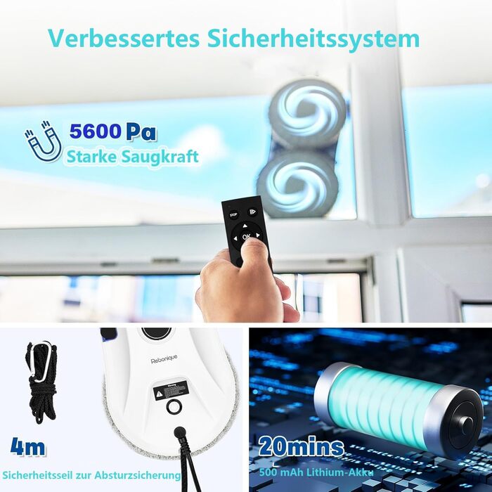 Робот для миття вікон автоматичний з водяним струменем, електричний пилосос для вікон, 5600Pa, для великих вікон