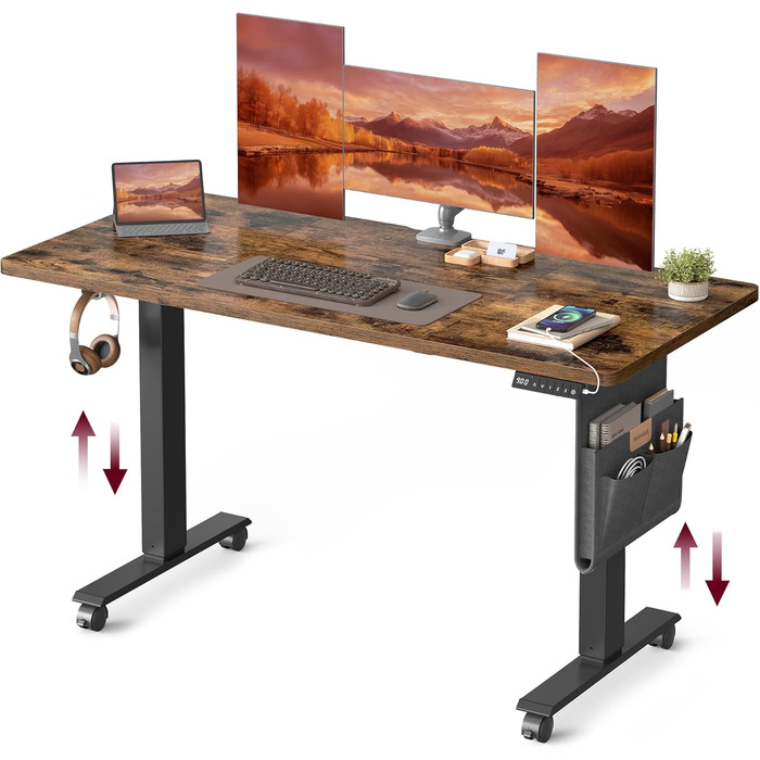 Електричний регульований стіл VASAGLE, 60 x 140 см, висота 72-120 см, 4 пам'яті, vintage brown, LSD174X01