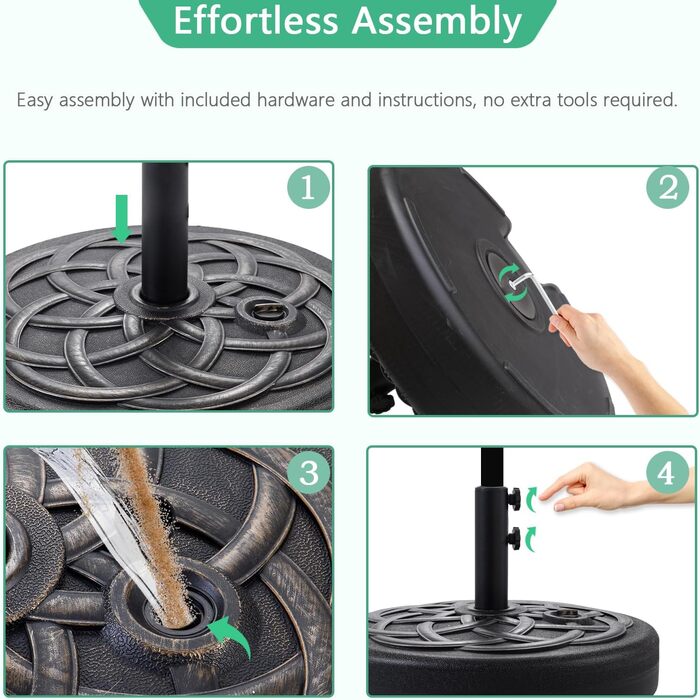 Підставка для парасольки Helios&Hestia Robuster, пластикова, заповнюється водою/піском, для вулиці, 31,8 кг, бронза