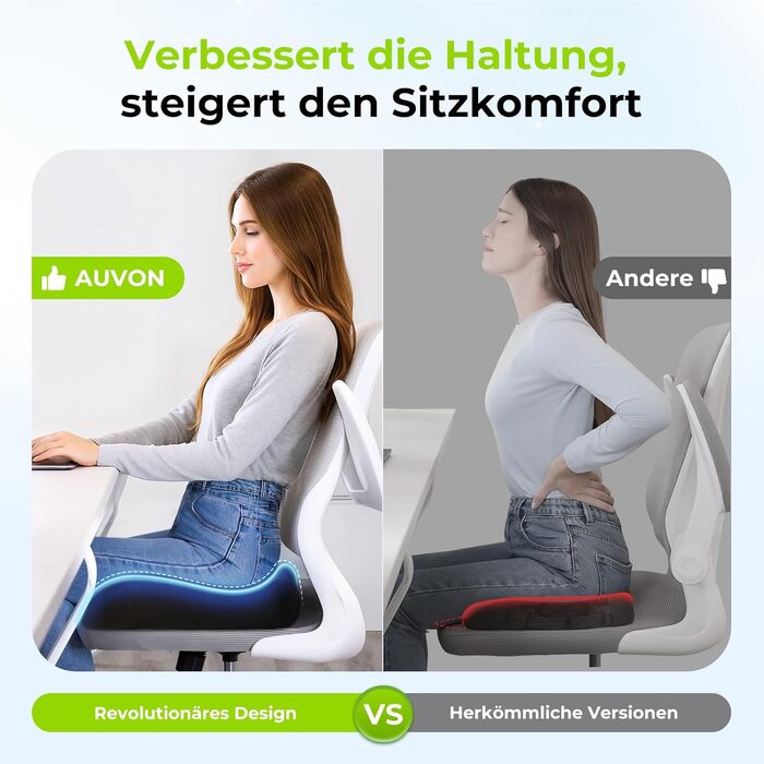 Ортопедична подушка для сидіння AUVON Kontur: для спини, куприка, ішіасу. Ергономічна подушка для офісу, авто, дому. З піною з пам'яті високої щільності.