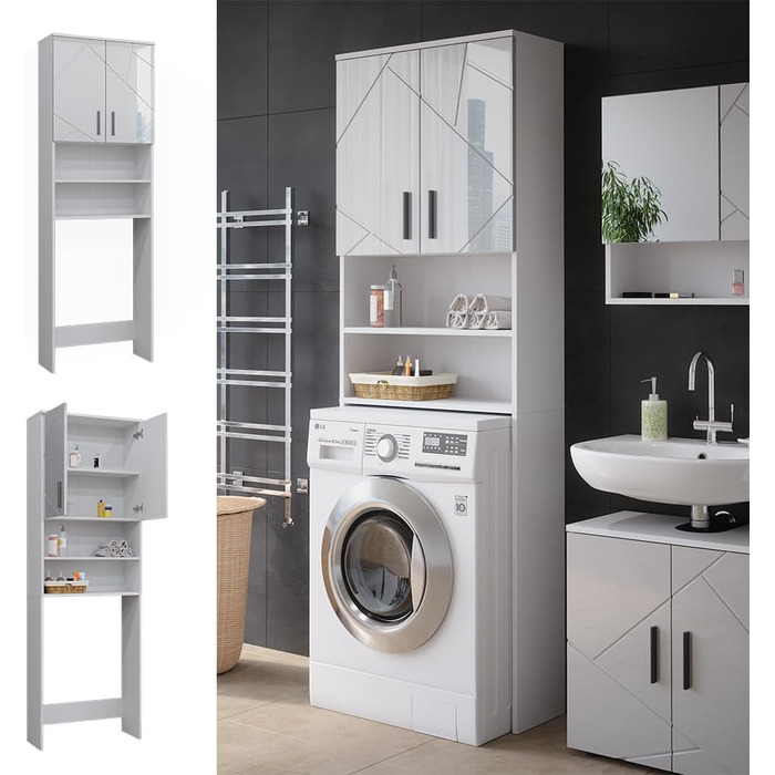 Шафа для пральної машини Vicco Irma, білий глянець, 64x190,5 см, ванна кімната