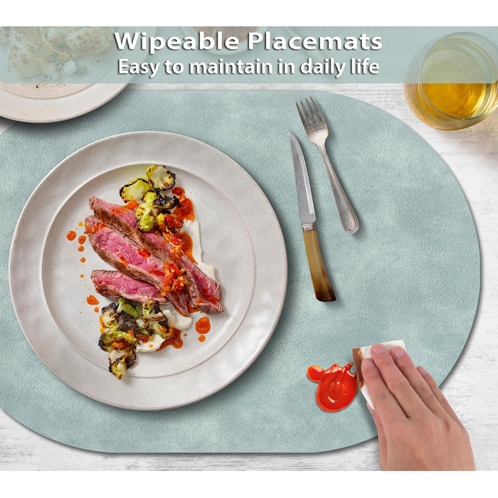 Підставки під тарілки ADRIMER, 6 шт., водонепроникні, миючіся, PU, 30.5 x 43.2 см, блакитні