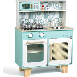 Дитяча дерев'яна кухня для гри - ігровий набір з аксесуарами, 26 предметів, іграшкова кухня для дітей 3+ років, велика зелена кухня