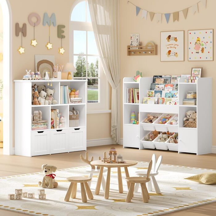 FOREHILL Дитяча полиця-стеллаж для іграшок та книг з 6 ящиками, 119 x 29,5 x 94 см, білий