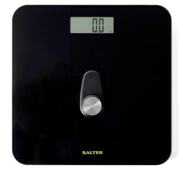 Ваги для тіла Salter 9224 BK3R Eco - скляні ваги для ванної кімнати, цифрові ваги для ванної кімнати, простий РК-дисплей, покрокова технологія, батарейки не потрібні, компактні електронні ваги, гарантія 15 років Push to Power