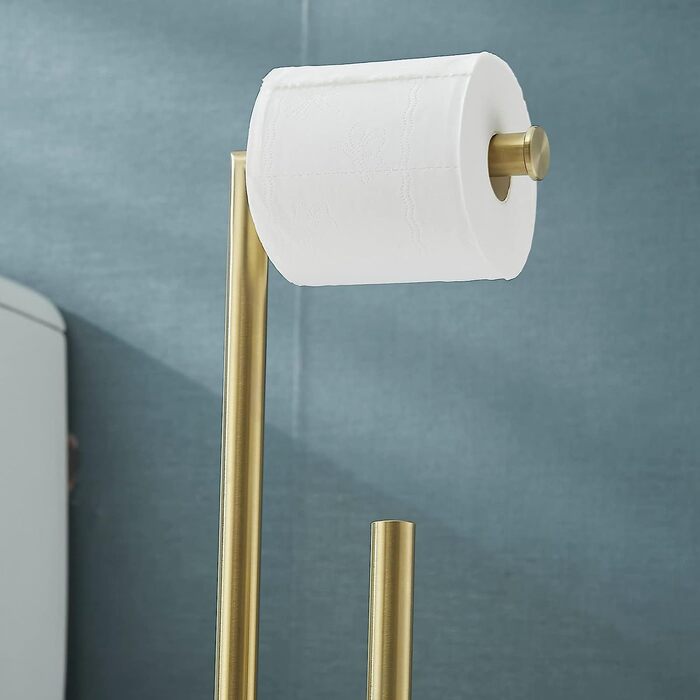 Тримач для туалетного паперу підставка для туалетного паперу, окремо стоячий тримач для рулонів, тримач для туалетного паперу для ванної, кухні, нержавіюча сталь SHUNLI з матового золота / SUS304(зі сховищем)