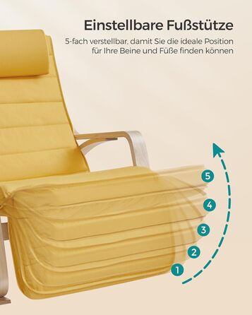 Крісло-гойдалка SONGMICS з підлокітниками з натурального дерева, регульована підставка для ніг, до 150 кг, для спальні/вітальні, темно-натуральний колір, бавовна/поліестер