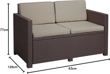 Садовий диван Allibert Victoria 2-місний ротанг коричнево-бежевий з подушками, вуличний, вологостійкий 129x63x77 см
