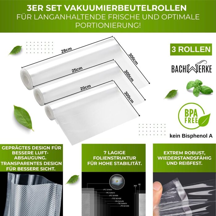 Вакууматор для продуктів BACHWERKE з шириною шва 32 см, вакуумний пакувальник з набором пакетів та запасним різаком