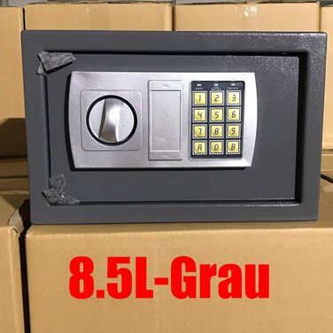 Сейф Tresor з подвійним ригелем, сталевий, з електронним кодовим замком та 2 ключами для бізнесу, грошей, ювелірних виробів, цінностей (8.5L, сірий)