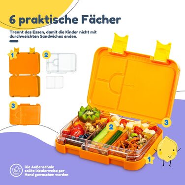 Коробка для сніданку SCHMATZFATZ Junior для дітей з відділеннями / коробка для сніданку без BPA для дітей / Коробка для Бенто для дітей коробка для хліба / коробка для закусок / ідеально підходить для школи, дитячого садка та подорожей (Помаранчевий)
