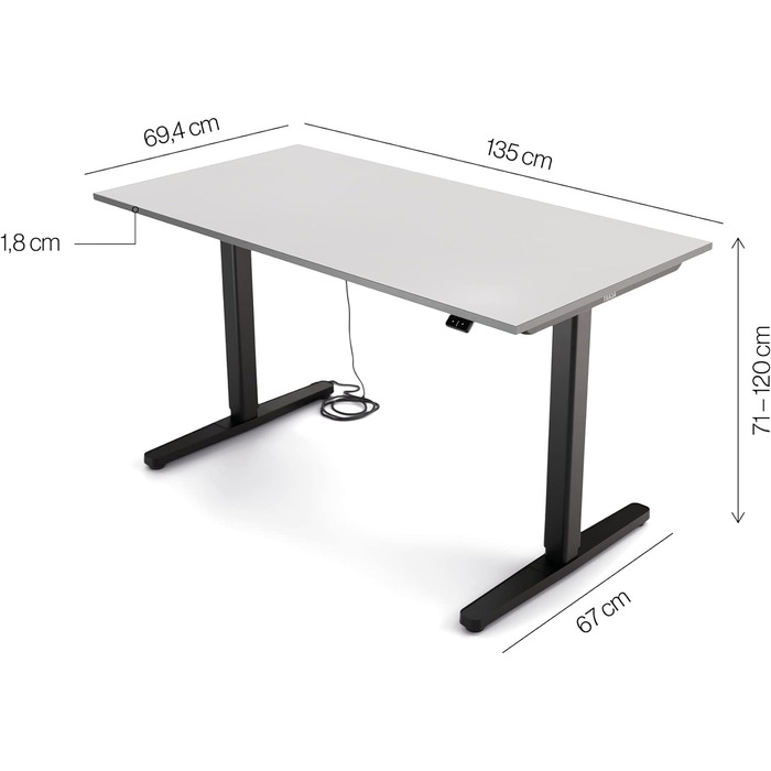 Дитяча парта Yaasa Desk Basic S, 120x70 см, регульована по висоті, з замком для ключів та USB-роз'ємом для зарядки