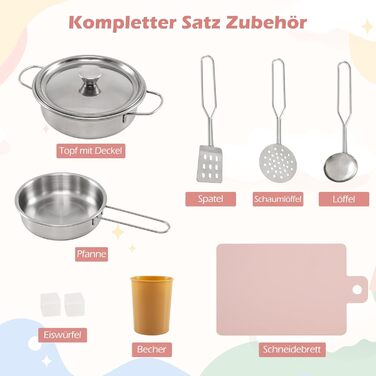 Дерев'яна дитяча кухня COSTWAY з підсвічуванням та звуком, кутова кухня з дошками, мікрохвильовою піччю, раковиною, духовкою та місцем для зберігання, з аксесуарами, іграшкова кухня для дітей від 3 років (білий/рожевий)