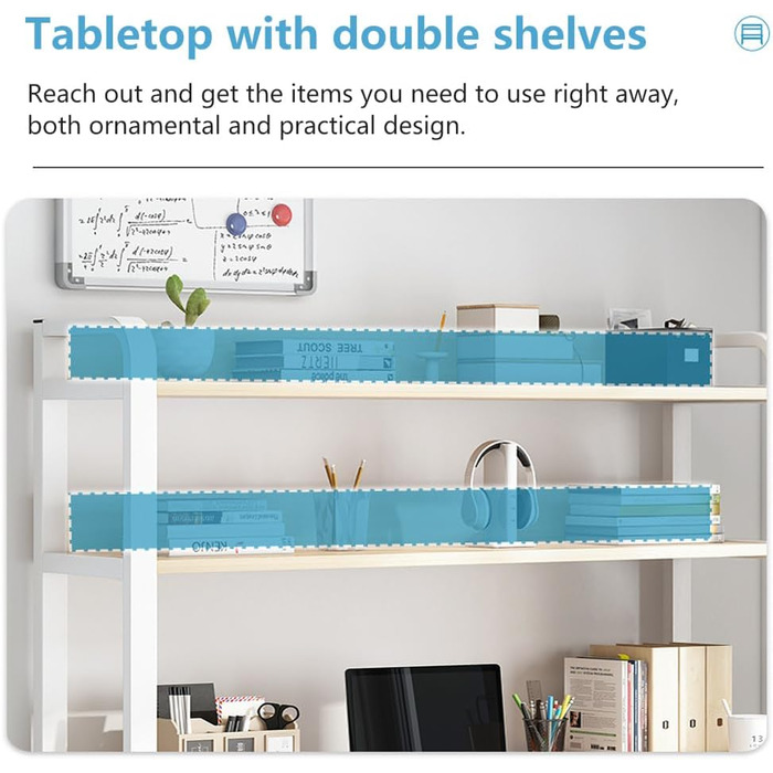 Комп'ютерний стіл 80 x 50 см з полицями, білий та світло-бежевий для дому та офісу