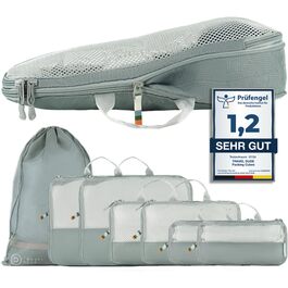 Набір компресійних органайзерів для подорожей TRAVEL DUDE (7 предметів), органайзери для одягу в рюкзак та валізу з переробленого пластику, сталевий синій