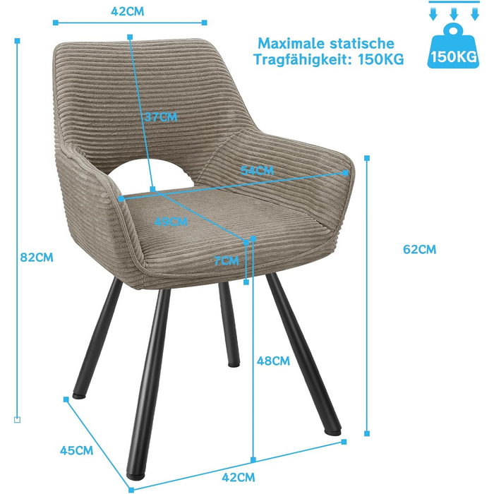 Набір з 4 обертових стільців для їдальні з підлокітниками, 360° обертання, кухонний стілець, сучасний м'який стілець з тканинною спинкою для кухні, їдальні, спальні, бежевий