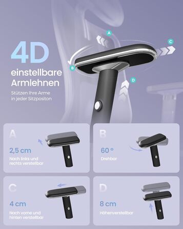 Офісний стіл SONGMICS: ергономічне крісло з регульованою поперековою підтримкою, підголівником та підлокітниками, до 150 кг, чорний OBN067BH01