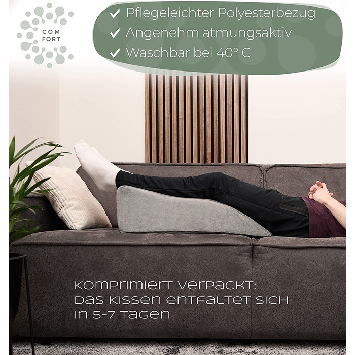 Подушка для ніг та колін, підняття ніг, валика для ніг, клиновий килимок, підтримка ніг та колін, ідеально для лімфодренажу та венозної недостатності, сірий, середній розмір