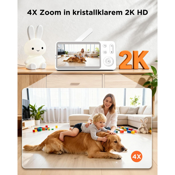 Відеоняня з камерою 1080P HD PTZ 360° та Wi-Fi: монітор для немовлят з додатком, нічним баченням, 4x Zoom, детекцією руху/звуку, двостороннім аудіо, автотрекінгом та сповіщеннями