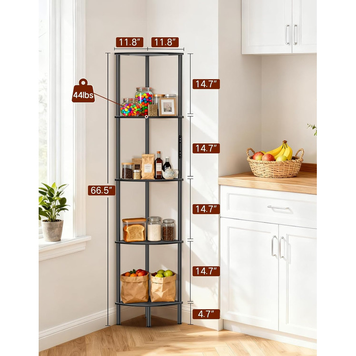 LED торшер з полицею, 3 режими світла, димування сенсором та пультом, кутова полиця з 5 рівнями, вузька книжкова шафа для вітальні, спальні, офісу (Чорний з RGB)