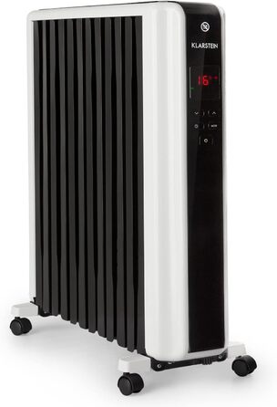 Електричний масляний радіатор Klarstein Thermaxx 2500 - опалення 2500 Вт, термостат 5-35°C, LED-дисплей, таймер, легкий, з роликами, білий/чорний